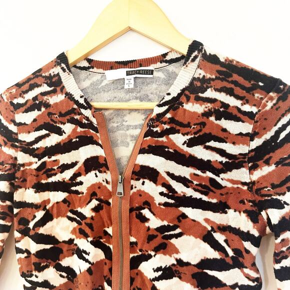 Tracy Reese Animal Print Cardigan sz S double zip - Picture 4 of 7
